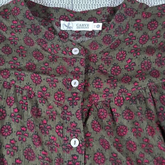 Carve Designs NWT Organic Cotton Tatum Guaze Top XL Batik  Floral Green Pink - Picture 4 of 6